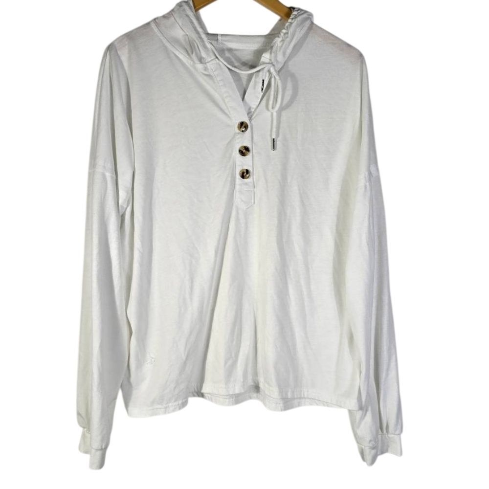 White Hooded Long Sleeve Shirt